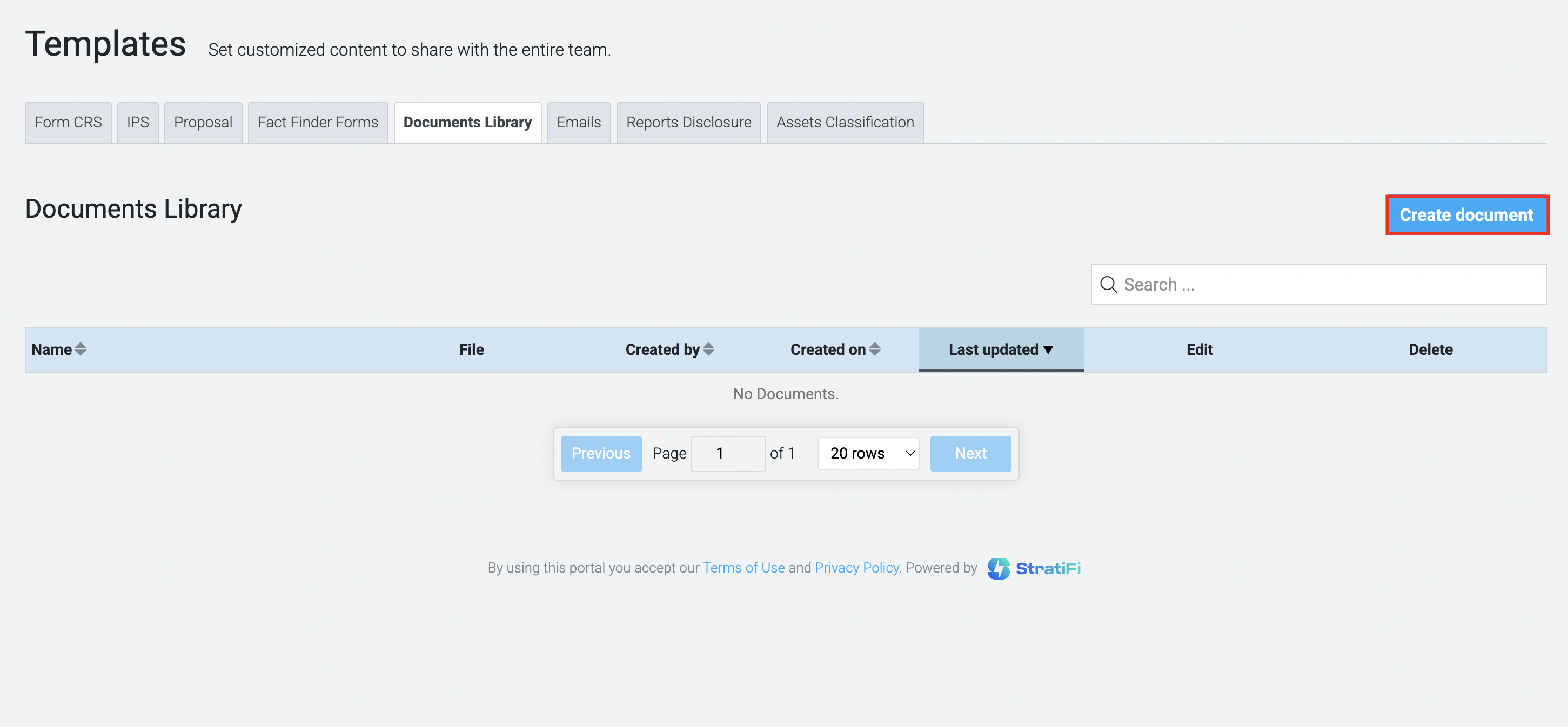Documents Library for Templates, Model Portfolios, and Custom Securities